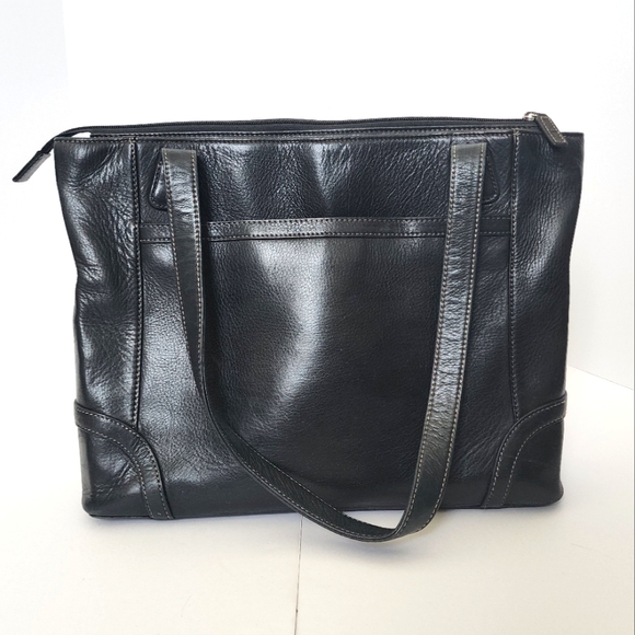 Levenger Black Pebble Leather Briefcase Computer Bag with Shoulder Straps - Picture 2 of 13